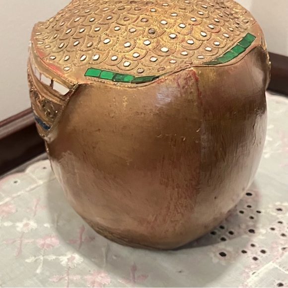 Folk Art Hand Carved Wood Decorated Golden Goose Sculpture Embossed Stone Carved - Picture 9 of 12